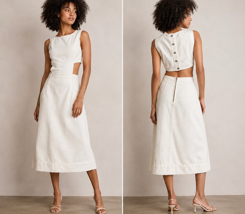 Current Elliott The Nightfall Denim Cutout Denim Midi Dress Minimal NWT XS